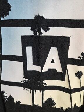 Old Navy Black Tee with Blue and Cream LA Palm Graphic